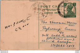 India Postal Stationery George VI 9p To Indore - Cartes Postales