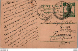 India Postal Stationery George VI 9p Jaipur Cds To Ramgarh - Cartes Postales