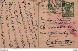 India Postal Stationery George VI 9p To Calcutta - Postcards