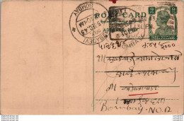 India Postal Stationery George VI 9p Kalbadevi Bombay Cds - Postcards