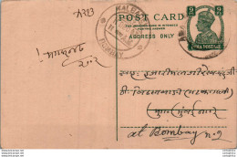 India Postal Stationery George VI 9p Kalbadevi Bombay Cds - Postcards