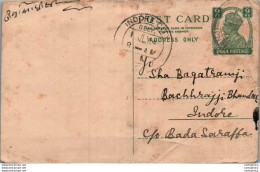 India Postal Stationery George VI 9p Indore City Cds - Postcards