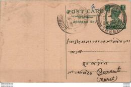 India Postal Stationery George VI 9p To Baraut - Postkaarten