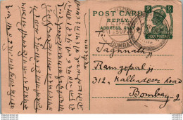 India Postal Stationery George VI 9p To Bombay - Postkaarten