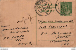 India Postal Stationery 9p Didwana Cds To Marwar - Postcards