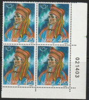 Norwegen 1989 Mi-Nr. 1018 4er Block ** Postfrisch Volkstrachten ( B 2826 ) - Nuovi