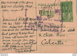 India Postal Stationery 9p To Calcutta - Postcards