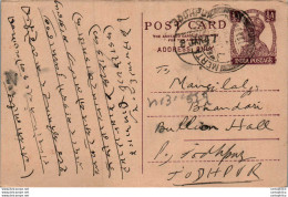 India Postal Stationery George VI 1/2 A To Jodhpur - Postcards