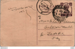 India Postal Stationery George VI 1/2 A Jodhpur Cds - Postcards