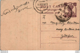 India Postal Stationery George VI 1/2 A To Jodhpur Chandi - Postcards