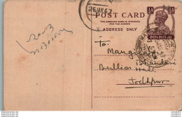 India Postal Stationery George VI 1/2 A To Jodhpur - Postcards