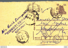 India Postal Stationery Tiger 15 To Kota - Ansichtskarten