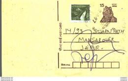 India Postal Stationery Tiger 15 To Jaipur - Ansichtskarten