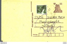 India Postal Stationery Tiger 15 To Jaipur - Ansichtskarten