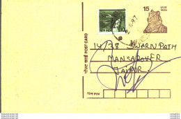 India Postal Stationery Tiger 15 To Jaipur - Ansichtskarten