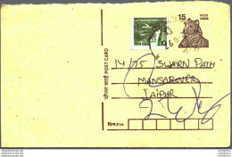 India Postal Stationery Tiger 15 To Jaipur - Ansichtskarten