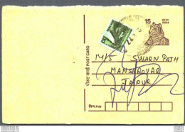 India Postal Stationery Tiger 15 To Jaipur - Ansichtskarten