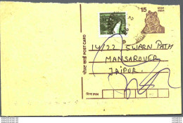 India Postal Stationery Tiger 15 To Jaipur - Ansichtskarten