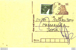 India Postal Stationery Tiger 15 To Jaipur - Ansichtskarten