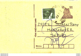 India Postal Stationery Tiger 15 To Jaipur - Ansichtskarten