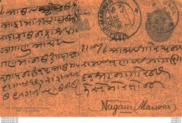 India Postal Stationery George V 1/4A Nagaur Marwar Cds - Cartoline Postali