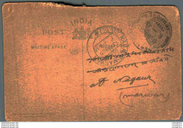 India Postal Stationery George V 1/4A Cawnpore Cds - Cartoline Postali