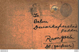 India Postal Stationery George V 1/4A To Ramgarh Jaipur - Cartoline Postali