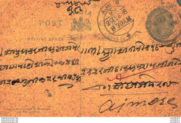 India Postal Stationery George V 1/4A Ajmer Cds - Cartoline Postali