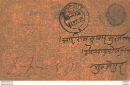 India Postal Stationery George V 1/4A Jaipur Cds - Cartoline Postali