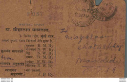 India Postal Stationery George V 1/4A Somchand Malukchand Punjab - Cartoline Postali