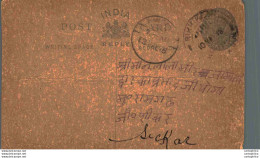 India Postal Stationery George V 1/4A To Sikar - Cartoline Postali