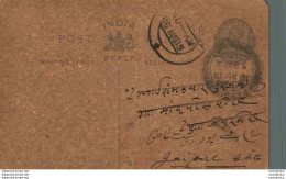 India Postal Stationery George V 1/4A To Jaipur - Ansichtskarten