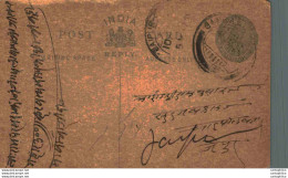 India Postal Stationery George V 1/4A To Jaipur - Ansichtskarten