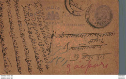 India Postal Stationery George V 1/4A To Jaipur - Ansichtskarten