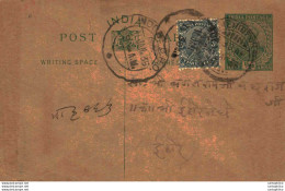 India Postal Stationery George V 1/2A Indore Cds - Ansichtskarten