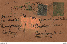 India Postal Stationery George V 1/2A Kalbadevi Cds To Bombay - Ansichtskarten