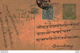 India Postal Stationery George V 1/2A To Bombay - Ansichtskarten