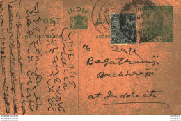 India Postal Stationery George V 1/2A To Indore - Ansichtskarten