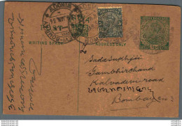 India Postal Stationery George V 1/2A Kalbadevi Bombay Cds - Postales