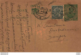 India Postal Stationery George V 1/2A Elephant Seth Amarnath Kedar Nath Shahjahanpur - Postales