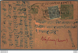 India Postal Stationery George V 1/2A Nagaur Marwar Cds - Postales