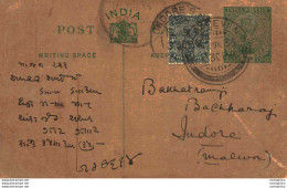 India Postal Stationery George V 1/2A Indore Kalbadevi Cds - Postales