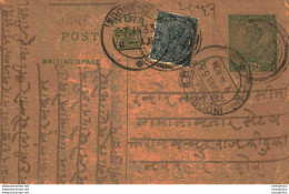 India Postal Stationery George V 1/2A Indore Cds - Postales