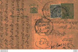 India Postal Stationery George V 1/2A Indore Cds - Postales