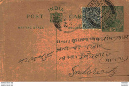 India Postal Stationery George V 1/2A Mumbadevi Bombay Cds To Indore - Postales