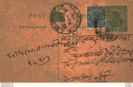 India Postal Stationery George V 1/2A Kalbadevi Bombay Cds - Postales