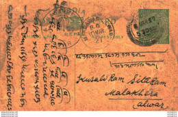 India Postal Stationery George V 1/2A To Alwar - Cartes Postales