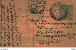 India Postal Stationery George V 1/2A Kalbadevi Bombay Cds Nasik City Cds - Cartes Postales