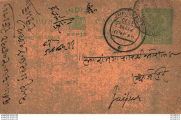 India Postal Stationery George V 1/2A Jaipur City Cds - Cartes Postales