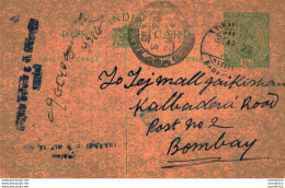 India Postal Stationery George V 1/2A To Bombay - Postkaarten